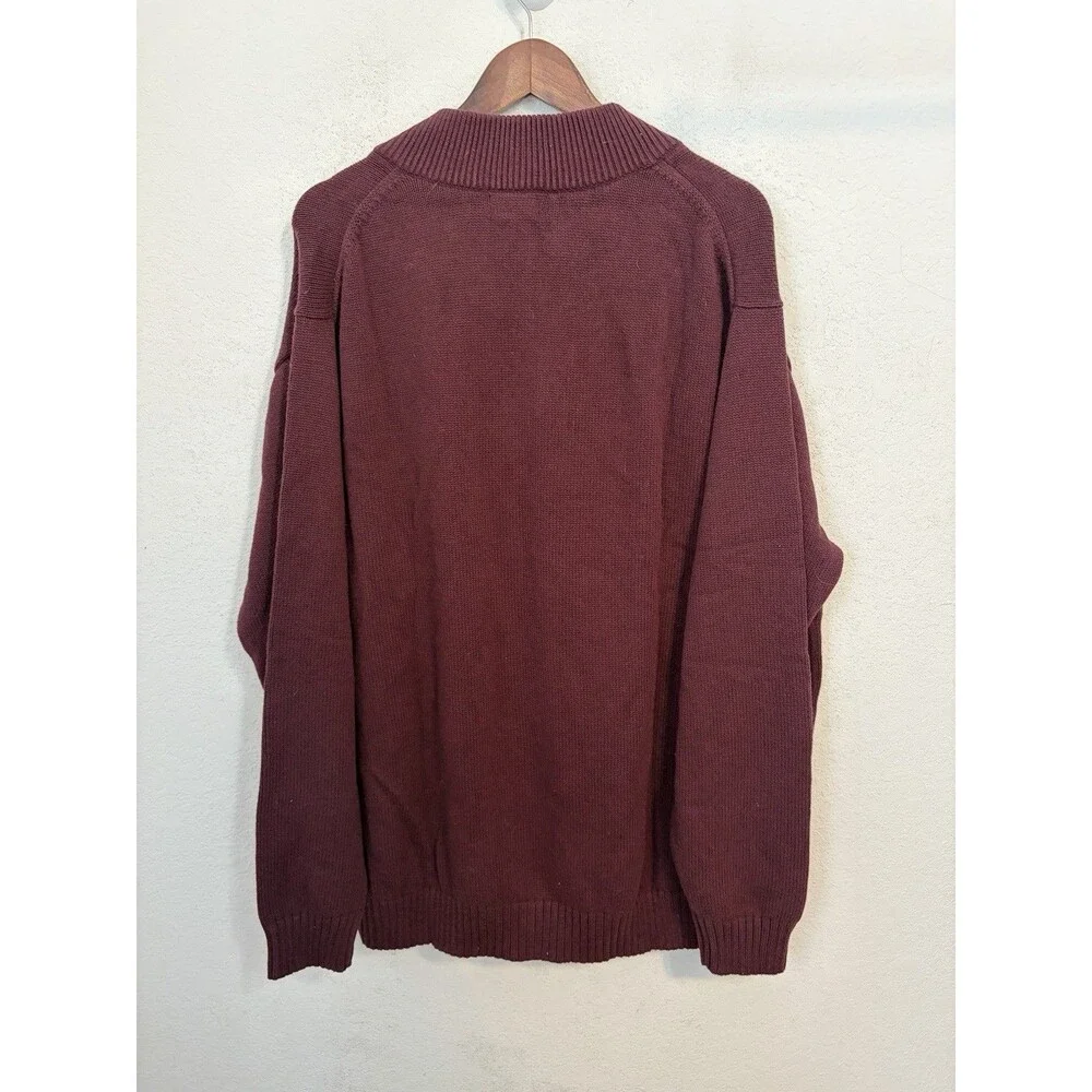 L.L. Bean Men’s XXL Burgundy Maroon Full Zip Cotton Knit Sweater Jacket Classic